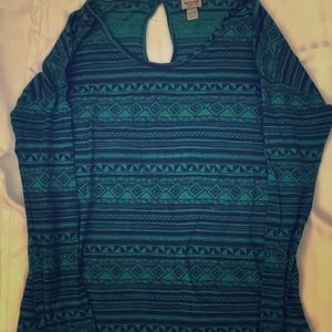 Teal and black long sleeve shirt